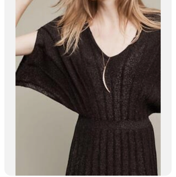 ✨️Anthropologie 'Knitted & Knotted" pleated black metallic Midi  Sweater Dress✨️ - Picture 2 of 5